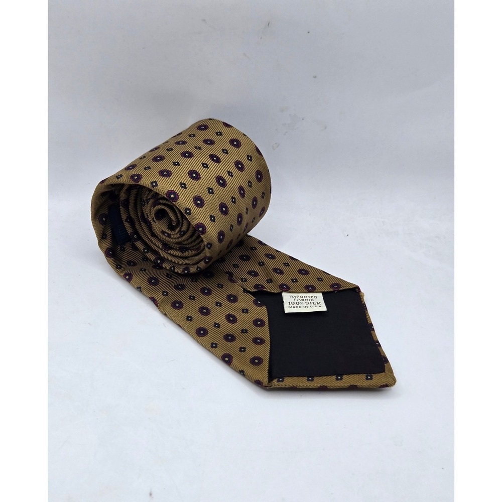 Vintage Etro Necktie Mens OS Gold 90s Medallion Geometric Silk Made in USA Tie
